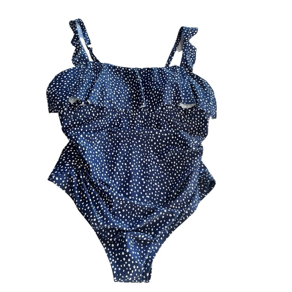 Kona Sol Polka Dot Ruffle Shoulder One Piece Swimsuit 18 New Blue - Picture 5 of 11